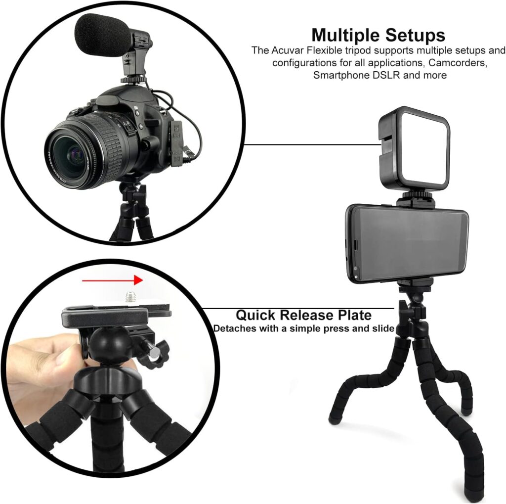 Acuvar Starter Vlogging Kit for iPhone, Android with 10 Tripod, 36 LED Light, Phone Holder Mount and Mini Shotgun Microphone for Live Stream, Video Calls, Vlogging, YouTube, Instagram TikTok