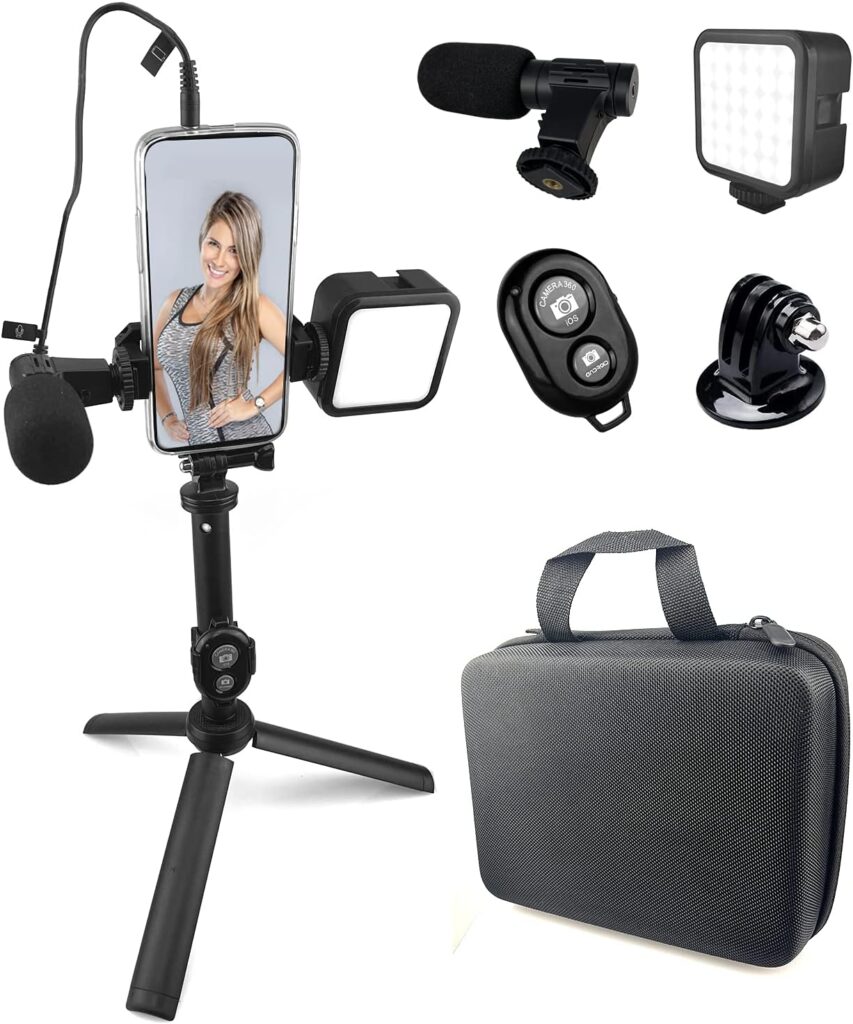 Acuvar Starter Vlogging Kit for iPhone, Android with 10 Tripod, 36 LED Light, Phone Holder Mount and Mini Shotgun Microphone for Live Stream, Video Calls, Vlogging, YouTube, Instagram TikTok