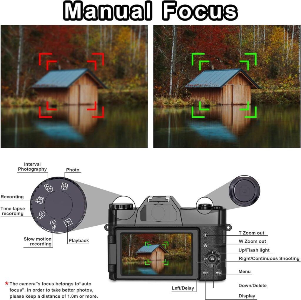 Digital Cameras for Photoggraphy 4K 48MP Vlogging Camera for YouTube with Built-in Fill Light, 16X Digital Zoom, Manual Focus, 52mm Wide Angle Lens  Macro Lens, 32GB TF Card and 2 Batteries