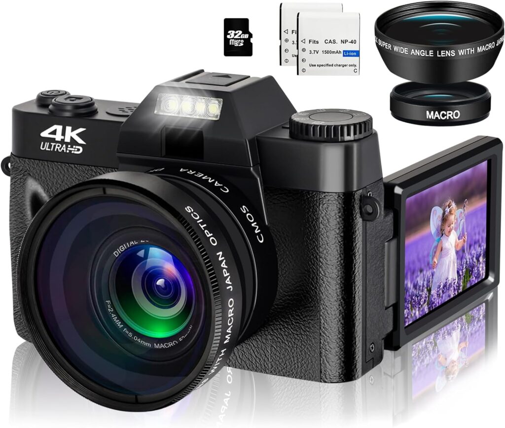 ISHARE 4K Digital Camera for Photography, 48MP FHD Video Camera with WiFi, 3 Inch Flip Screen, 16X Digital Zoom, Vlogging Camera for YouTube (32G Micro Card)