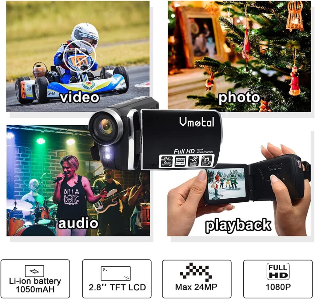 Vmotal Video Camera for Kids Camcorder 1080P 24 MP Digital Camera Recorder 2.8 Inch 270 Degree Rotation Screen Vlogging Camera YouTube TikTok Camcorder for Kids Teens Student Beginners Sensiors