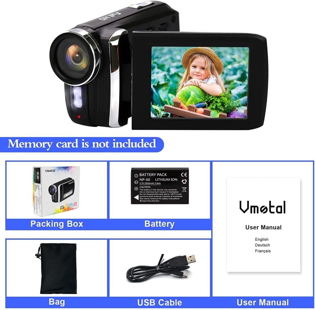 Vmotal Video Camera for Kids Camcorder 1080P 24 MP Digital Camera Recorder 2.8 Inch 270 Degree Rotation Screen Vlogging Camera YouTube TikTok Camcorder for Kids Teens Student Beginners Sensiors