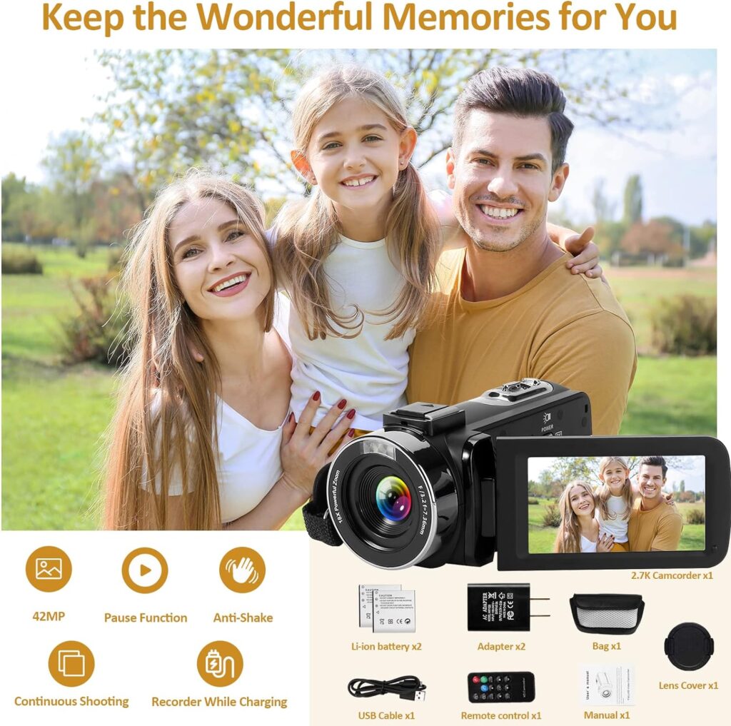 2.7K 30 FPS Video Camera 42MP 18X Digital Camera Video Camera for YouTube 3.0 Flip Screen Camcorder Vlogging Camera with Remote Control and Two Batteries