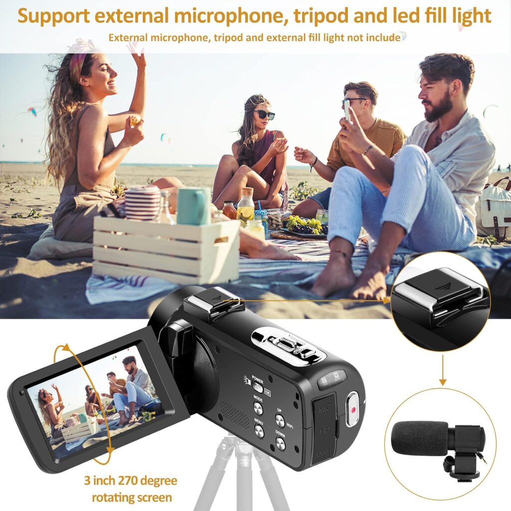 2.7K 30 FPS Video Camera 42MP 18X Digital Camera Video Camera for YouTube 3.0 Flip Screen Camcorder Vlogging Camera with Remote Control and Two Batteries