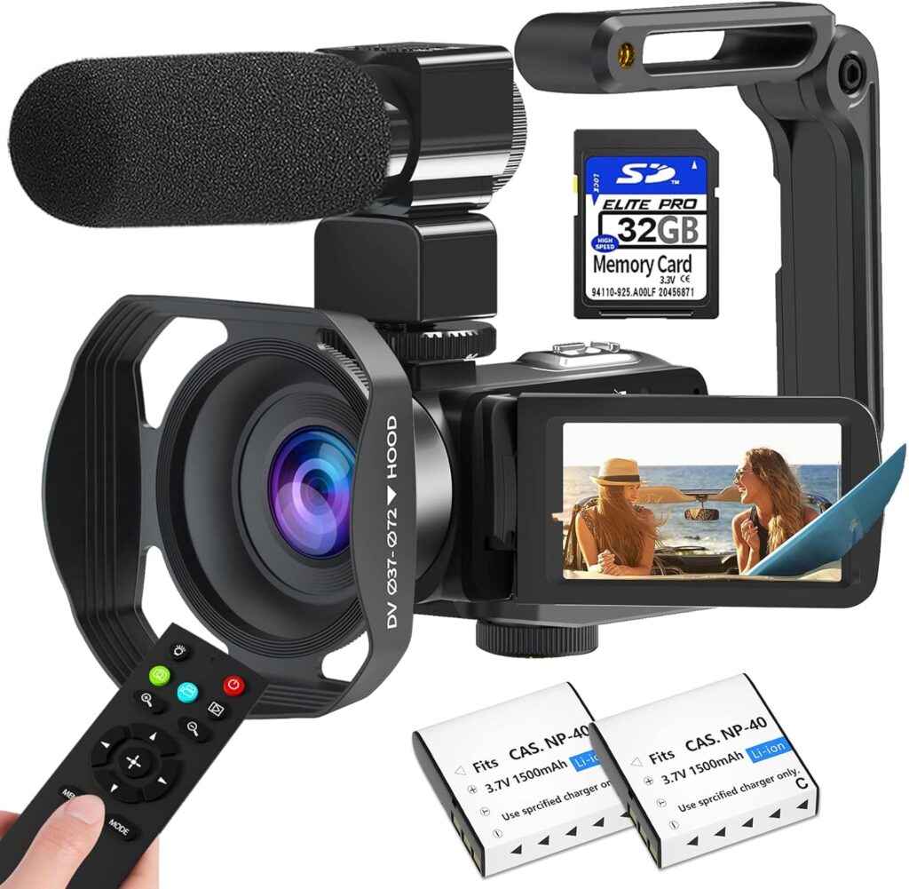 4K Video Camera Camcorder 56MP UHD WiFi Vlogging Camera for YouTube, 18X Digital Zoom Touch Screen Camera Recorder with Microphone, Handheld Stabilizer, Lens Hood, Remote,2 Batteries